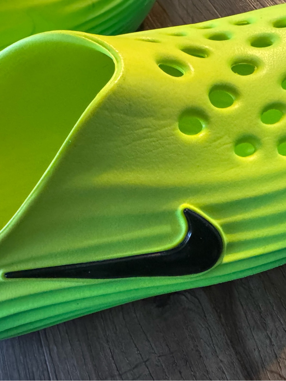 Nike Kids Lime Green Slip-On Water Clog with Black Swoosh - Picture 3 of 4